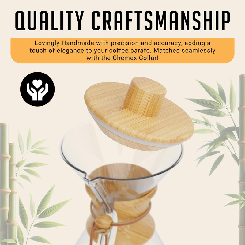 HEXNUB â€“ Bamboo Lid for Chemex Coffee Maker, Heat-Retaining Chemex Cover and Warmer, Fits Bodum, Cosori Pour Over Coffee Makers - Image 5